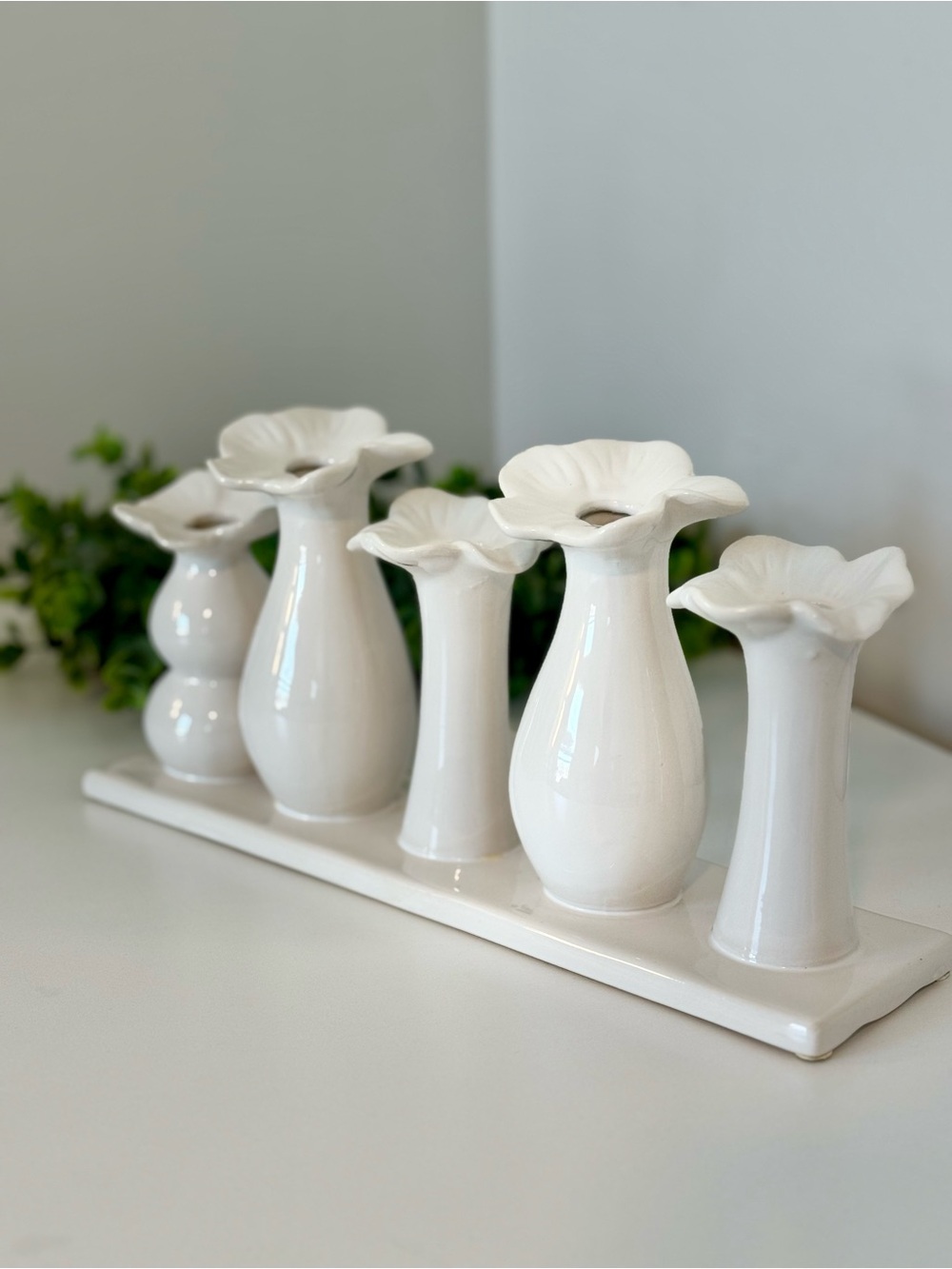 White Ceramic Flower Bud Vase Set by